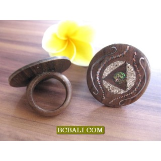 Black Wooden Ethnic Finger Rings Motif Carved